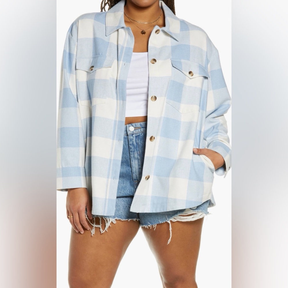 NWT BP. - Buffalo Plaid/ Check Shirt- Jacket, Size XL, Soft Blue/ Cream